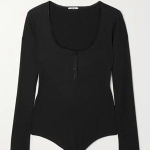 WOLFORD Henley ribbed stretch-modal thong bodysuit